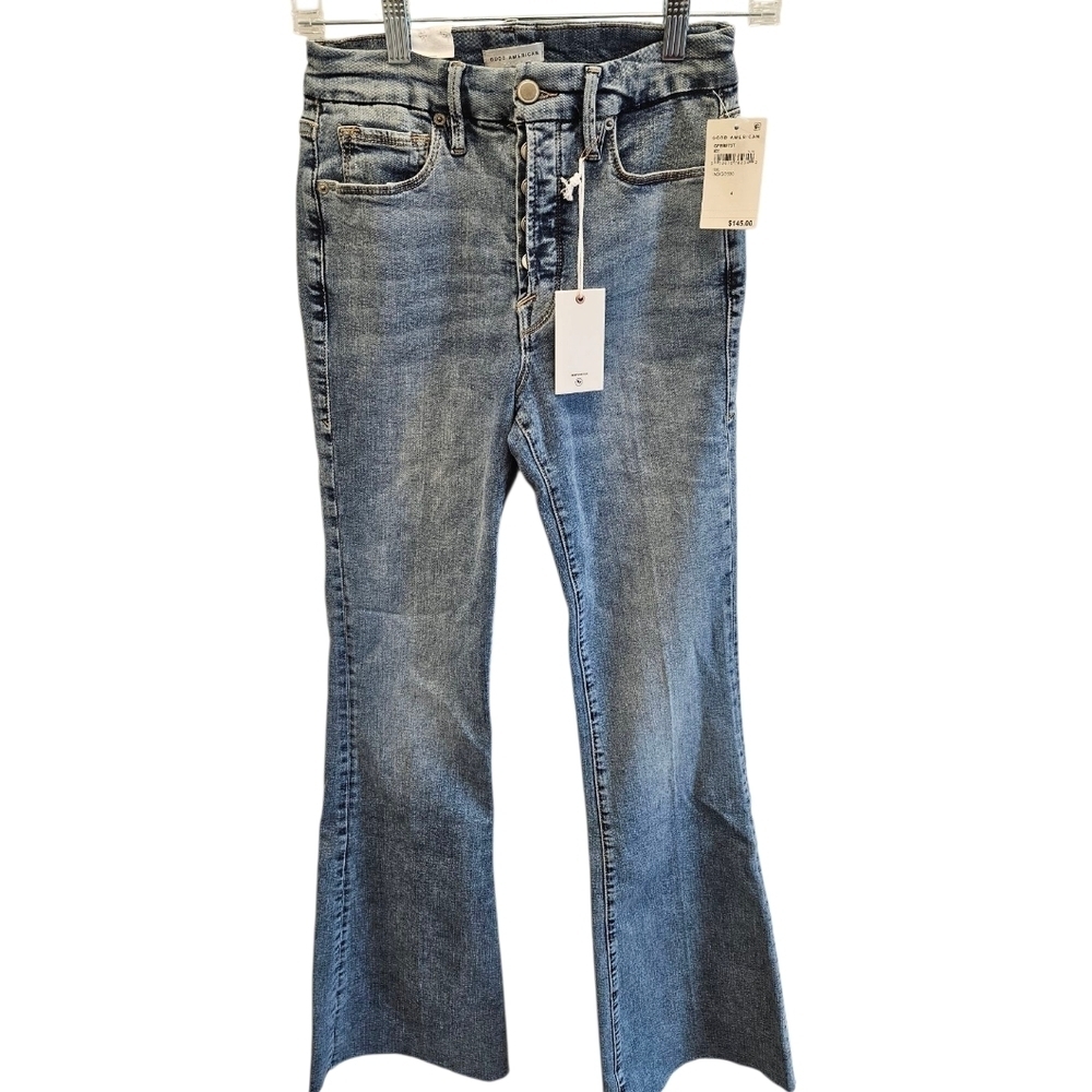 Good American Good Legs Flare Button Fly Jeans Indigo NEW